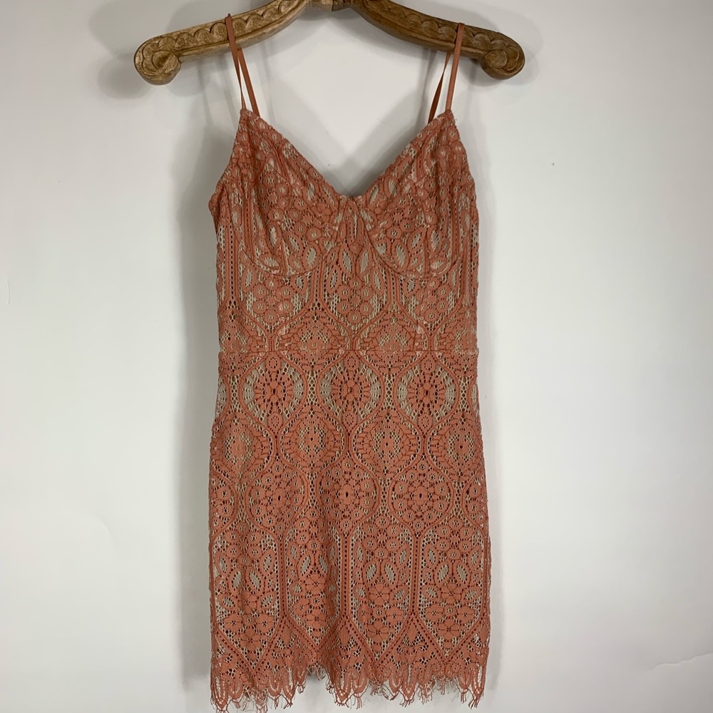 Express Peach Nude Lace Corset Stretch Dress XS